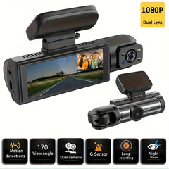 3.16 Inch Dual Dash Cam - On-Dash Cameras with Infrared Night Vision, Dual Channel 1080P Front and Inside Wide Angle Recording, 24hr Motion Sensor Parking Mode, Loop Recording, IPS Screen and Parking Surveillance - Without 32 HEBDO