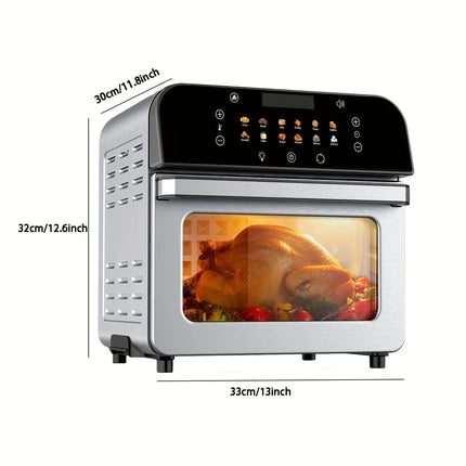 1pc MOREBEAUTY 12.5QT Electric Countertop Oven with Digital Touch Screen, Stainless Steel Rotisserie & Baking, 1700W, 110-130V, US Plug, Includes Crisper Tray, Drip Tray, Wire Rack, Fetch Tool, Skewer Racks, Rotisserie Shaft HEBDO