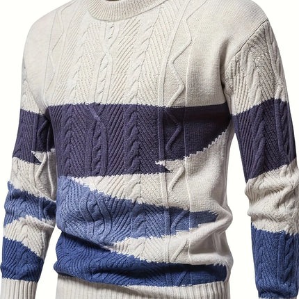 Stylish Men's Knitted Pullover Sweater - Soft, Breathable, Mid-Stretch, Long Sleeve, Crew Neck, Casual Top for City Walk, Street Hanging, Outdoor Activities, Everyday Wear - Perfect for Autumn and Winter Seasons HEBDO