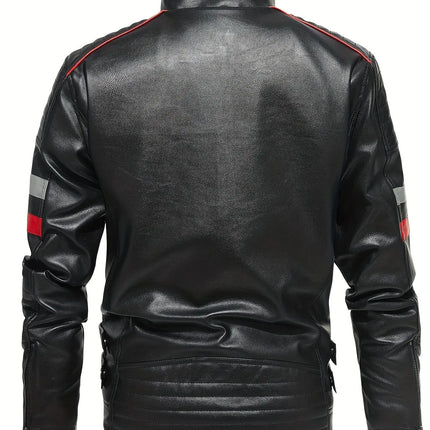 Warm Fleece Men's Casual PU Leather Retro Biker Jacket for Fall Winter HEBDO