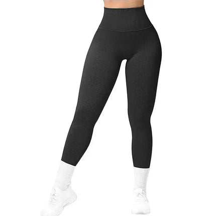 High Waist Seamless Leggings Threaded Knitted Fitness Pants Solid Women's Slimming Sports Yoga Pants Elastic Running Sport Leggings - Image #3