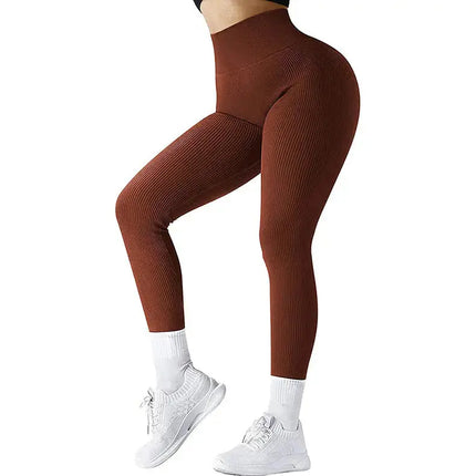 High Waist Seamless Leggings Threaded Knitted Fitness Pants Solid Women's Slimming Sports Yoga Pants Elastic Running Sport Leggings - Image #10