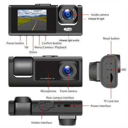 1080P HD Dual Camera Baideluo Car Camera With 2" IPS Screen, IR Night Vision, Loop Recording HEBDO