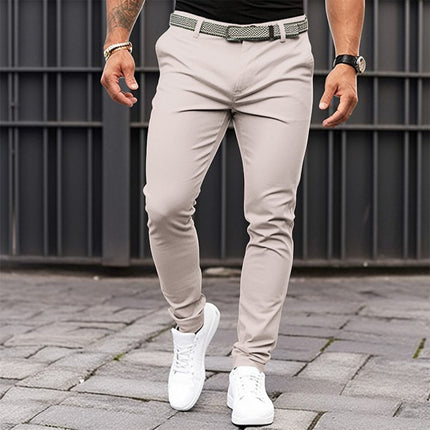 Men's Pure Color Tight Pocket Zipper Business Casual Slim-fitting Trousers HEBDO STORE