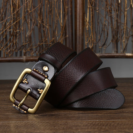 Men's Simple Fashion First Layer Cowhide Retro Brass Buckle Belt HEBDO STORE