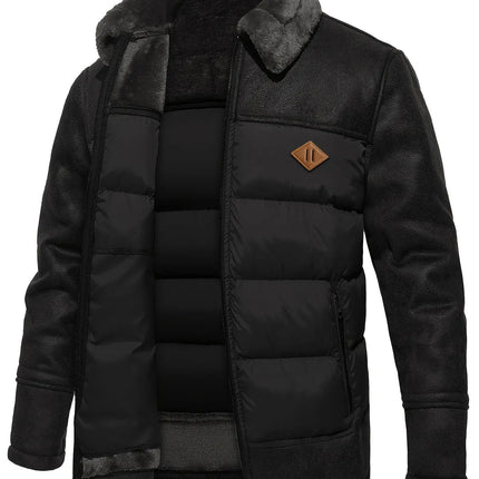 Men's Casual Winter Jacket - Warm Fleece-Lined Faux Leather, Zip-Up with Pockets for Outdoor & Casual Attire HEBDO