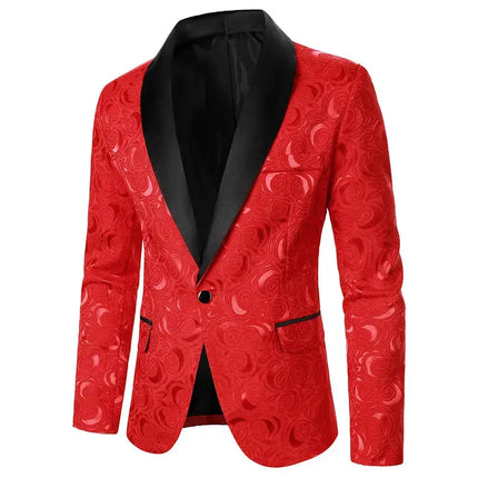 Men Suit Coat Rose Pattern Bright Jacquard Fabric Contrast Color Collar Party Luxury Design Causal Fashion Slim Fit Men Blazer - Premium  from FRANTZDOL STORE  - Just $24.02! Shop now at FRANTZDOL STORE 