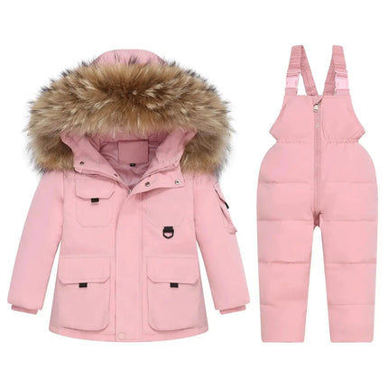 Baby Winter Warm Down Jackets Children Clothing Set 2 pcs Boys Thicken hooded coat Jumpsuit Overalls Girl Clothes Kids Snowsuit - Premium  from FRANTZDOL STORE  - Just $80! Shop now at FRANTZDOL STORE 