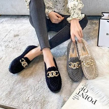 women's plush flat shoes Outdoor and office wear fashion chain design winter warm snow boots Large size 41-43 free delivery - Premium  from FRANTZDOL STORE  - Just $40! Shop now at FRANTZDOL STORE 