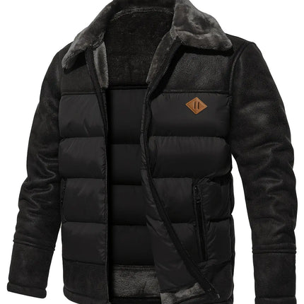 Men's Casual Winter Jacket - Warm Fleece-Lined Faux Leather, Zip-Up with Pockets for Outdoor & Casual Attire HEBDO