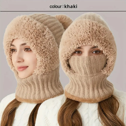 1pc Winter Warmth Acrylic Fleece-Lined Knit Beanie with Ear Flaps, Windproof Neck Gaiter Hood for Outdoor Cycling, Stretchable New Year'S Gift Hat, 100% Acrylic Woven Craftsmanship HEBDO