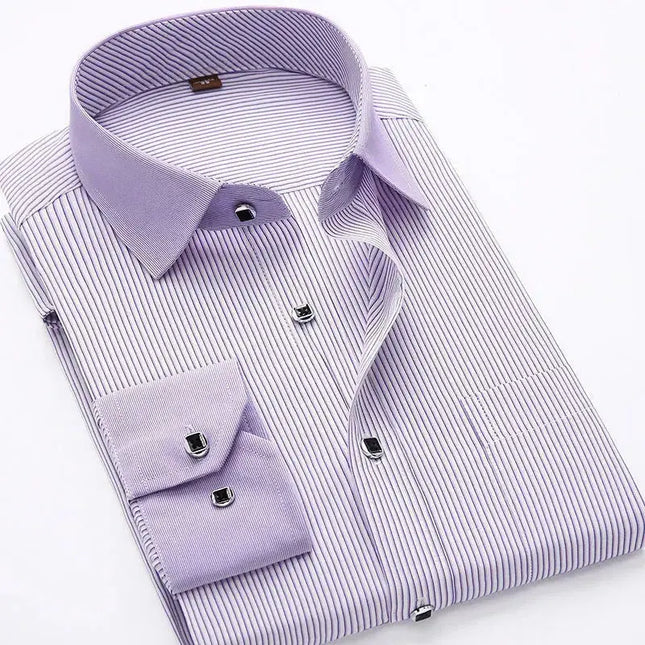 Button Down Shirt for Men Long Sleeve Striped Shirt Patchwork Slim Fit Casual Business Dress Shirts Anti-Wrinkle Non-Iron Cotton - Premium  from FRANTZDOL STORE  - Just $21.95! Shop now at FRANTZDOL STORE 