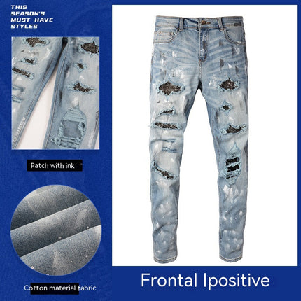 Stretch Retro Ripped Diamond Jeans HEBDO STORE