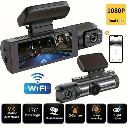 3.16 Inch Dual Dash Cam - On-Dash Cameras with Infrared Night Vision, Dual Channel 1080P Front and Inside Wide Angle Recording, 24hr Motion Sensor Parking Mode, Loop Recording, IPS Screen and Parking Surveillance - Without 32 HEBDO