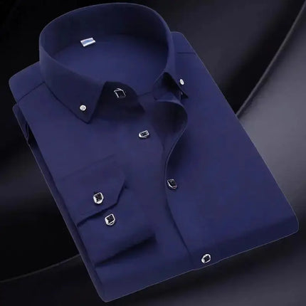 Men's Button-down Shirt Long Sleeve Casual Formal Business Dress Shirts Pocket-less Solid Color Blue White Tops Korean Slim Fit - Premium  from FRANTZDOL STORE  - Just $35! Shop now at FRANTZDOL STORE 