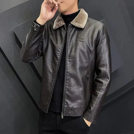 Winter Fashion Warmth Thickened Leather Jacket Lapel Solid Zipper Design Plus Size 4XL-M Bomber Coat Men's Leather Jacket - Premium  from FRANTZDOL STORE  - Just $55! Shop now at FRANTZDOL STORE 