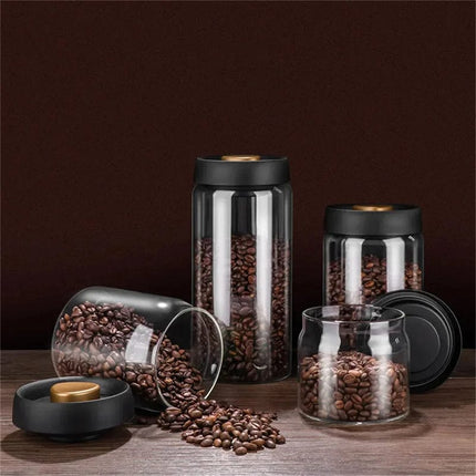 Vacuum Sealed Jug Set Black Coffee Beans Glass Airtight Canister Kitchen Food Grains Candy Keep Good Storage Jar Set Kitchen Gadgets HEBDO STORE