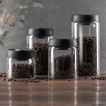 Vacuum Sealed Jug Set Black Coffee Beans Glass Airtight Canister Kitchen Food Grains Candy Keep Good Storage Jar Set Kitchen Gadgets HEBDO STORE