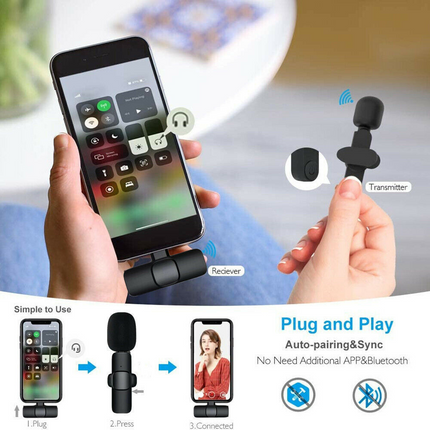 Professional Wireless Lavalier Lapel Microphone For IPhone, IPad - Cordless Omnidirectional Condenser Recording Mic For Interview Video Podcast Vlog YouTube HEBDO STORE