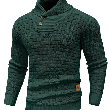 Cozy Chic Men's Waffle Pattern High Stretch Sweater - Soft, Breathable, and Lightweight Pullover for Fall and Winter - Chic Mature Casual Wear for Everyday HEBDO