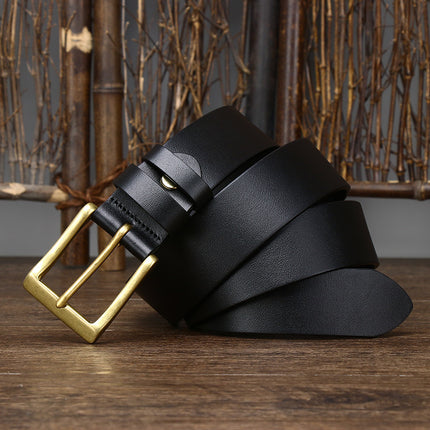 Men's Leather Pin Buckle First Layer Cowhide Simple Glossy Casual Pants Belt HEBDO STORE