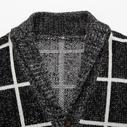 Men's New European And American Thickened Plaid Sweater Cardigan HEBDO