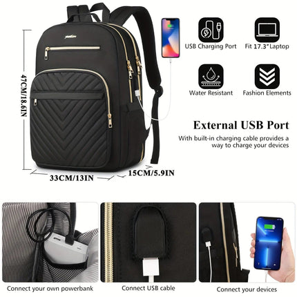 Trendy Wave Quilted Backpack, Large Capacity Multi-pocket Laptop Backpack, Perfect Women Knapsack For Leisure Travel, Work, School Commuting, School Bag、Book Bag Hebdo Store