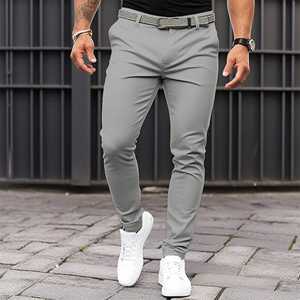 Men's Pure Color Tight Pocket Zipper Business Casual Slim-fitting Trousers HEBDO STORE