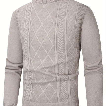 Men'S Casual Geometric-Pattern Knit Pullover Sweater, Polyester, Regular Fit, Long Sleeve, with Rib-Knit Collar, Slight Stretch Fabric, for Fall/Winter Collection, Thick HEBDO