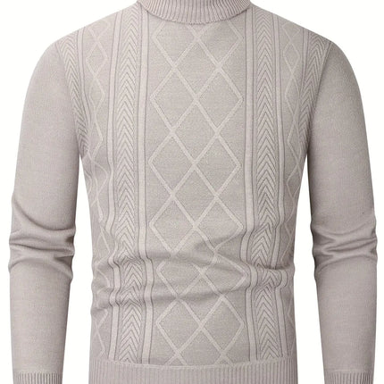 Men'S Casual Geometric-Pattern Knit Pullover Sweater, Polyester, Regular Fit, Long Sleeve, with Rib-Knit Collar, Slight Stretch Fabric, for Fall/Winter Collection, Thick HEBDO