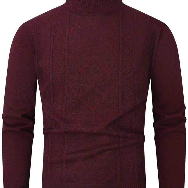 Men'S Casual Geometric-Pattern Knit Pullover Sweater, Polyester, Regular Fit, Long Sleeve, with Rib-Knit Collar, Slight Stretch Fabric, for Fall/Winter Collection, Thick HEBDO