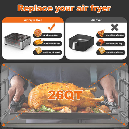 Geek Chef Air Fryer 6 Slice 26QT 26L Air Fryer Fry Oil-Free   Extra Large Toaster Oven Combo   Air Fryer Oven  Roast  Bake   Broil  Reheat   Convection Countertop Oven   Stainless St HEBDO STORE