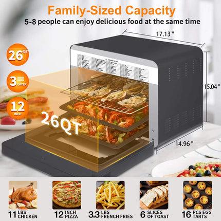 Geek Chef Steam Air Fryer Toast Oven Combo , 26 QT Steam Convection Oven Countertop , 50 Cooking Presets, With 6 Slice Toast, 12 In Pizza, Black Stainless Steel. Prohibited From Listing On Amazon HEBDO STORE