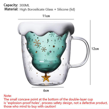 Mignon tasse d'arbre de Noël, tasse en verre à double couche de haute borosilicate avec poignée pour le lait, tasses à café résistantes à la chaleur Cadeaux de Noël HEBDO STORE