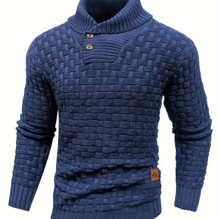 Cozy Chic Men's Waffle Pattern High Stretch Sweater - Soft, Breathable, and Lightweight Pullover for Fall and Winter - Chic Mature Casual Wear for Everyday HEBDO