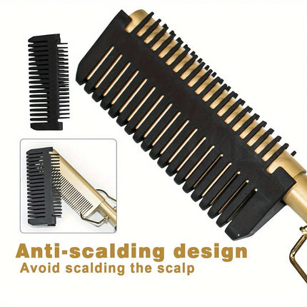 Professional Hot Comb With Digital Display - High Heat Ceramic Hair Press Comb For Thick Hair - Multifunctional Copper Hair Straightener - Gold - Premium  from FRANTZDOL STORE  - Just $39.99! Shop now at FRANTZDOL STORE 