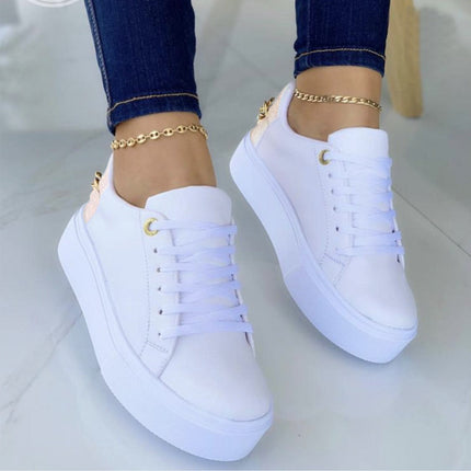 Flat Shoes With Chain Lace Up Sneakers Women Casual Sports Shoes HEBDO STORE