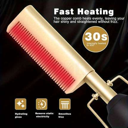 Professional Hot Comb With Digital Display - High Heat Ceramic Hair Press Comb For Thick Hair - Multifunctional Copper Hair Straightener - Gold - Premium  from FRANTZDOL STORE  - Just $39.99! Shop now at FRANTZDOL STORE 