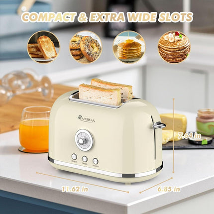 Toaster 2 Slice Retro Toaster Stainless Steel With 6 Bread Shade Settings And Bagel Cancel Defrost Reheat Function, Cute Bread Toaster With Extra Wide Slot And Removable Crumb Tray HEBDO STORE