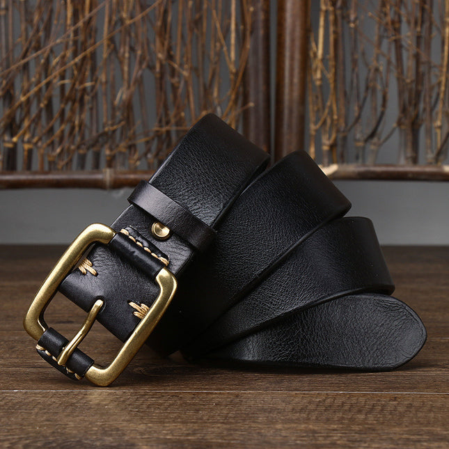 Men's Simple Fashion First Layer Cowhide Retro Brass Buckle Belt HEBDO STORE